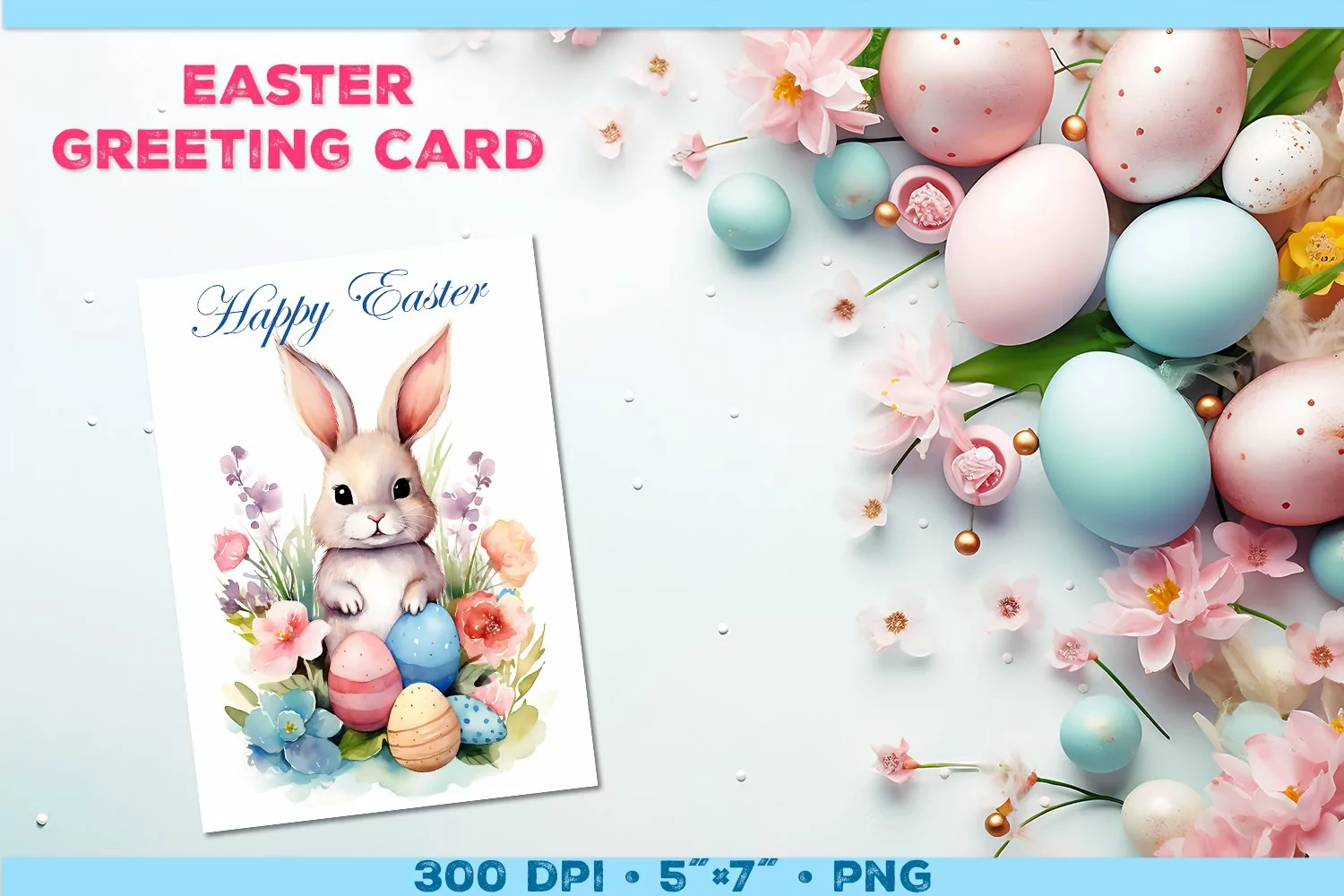 Watercolor Bunny Easter Greeting Card. Easter Card PNG product image 1