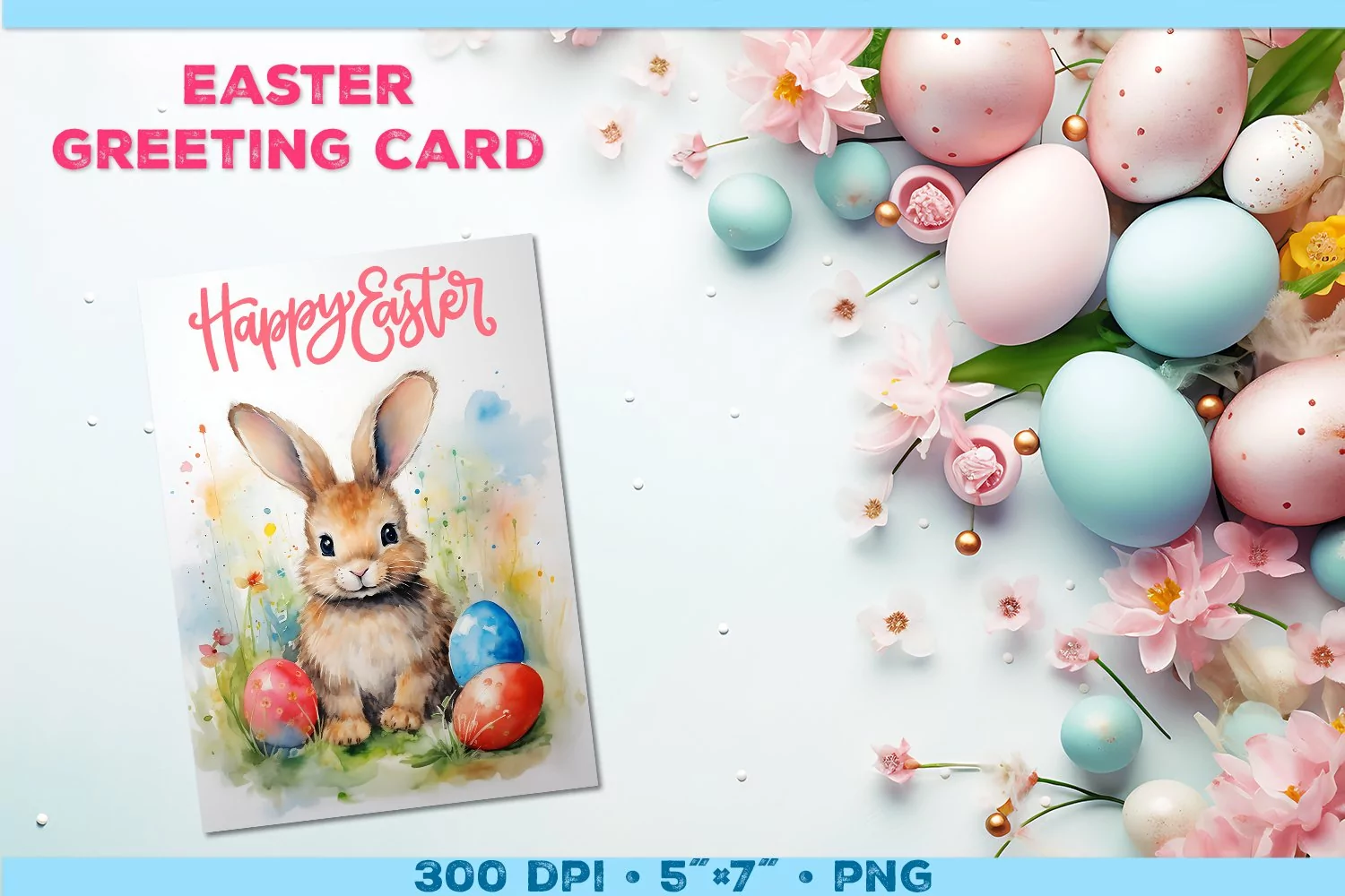 Watercolor Bunny Easter Greeting Card. Easter Card PNG product image 1