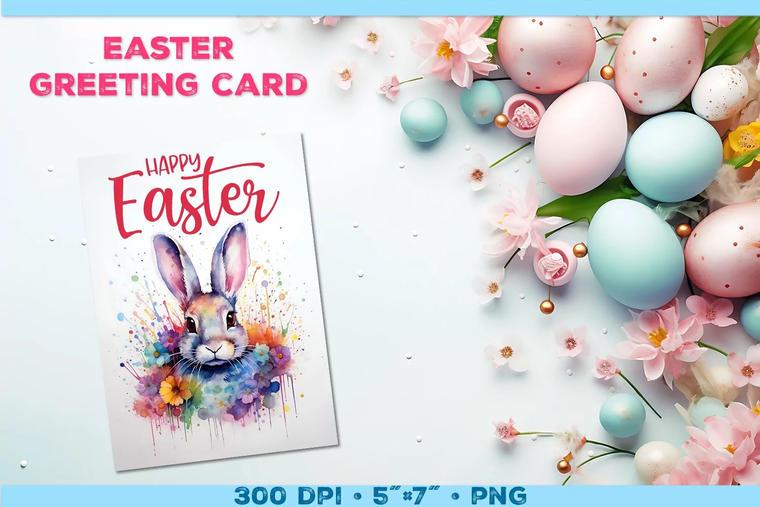 Watercolor Bunny Easter Greeting Card. Easter Card PNG product image 1