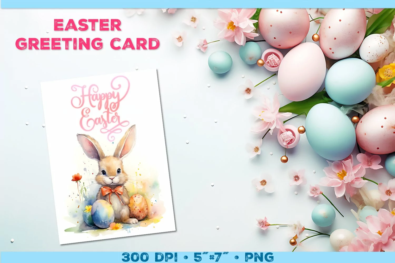 Watercolor Bunny Easter Greeting Card. Easter Card PNG product image 1