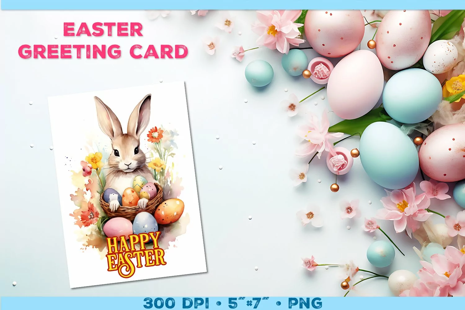 Watercolor Bunny Easter Greeting Card. Easter Card PNG product image 1