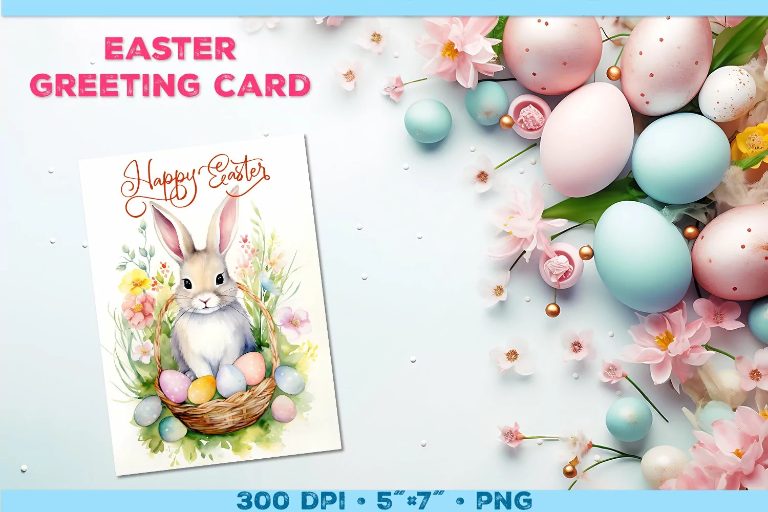 Watercolor Bunny Easter Greeting Card. Easter Card PNG product image 1