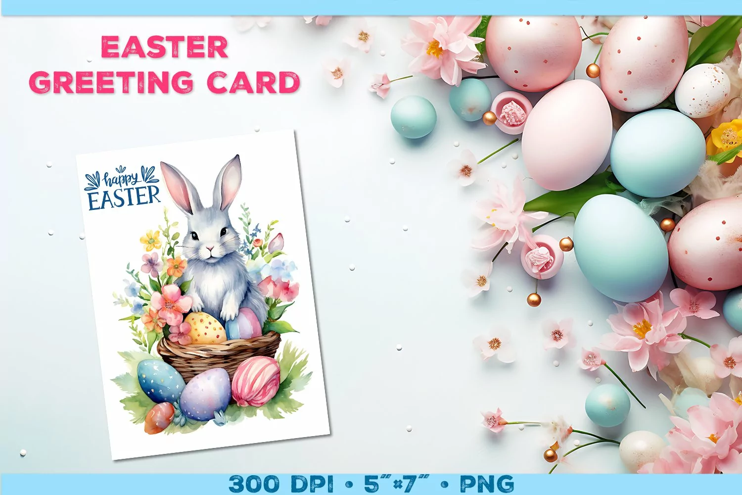 Watercolor Bunny Easter Greeting Card. Easter Card PNG product image 1