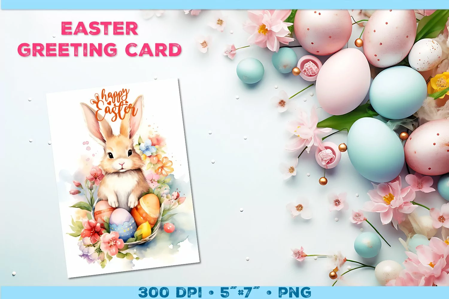 Watercolor Bunny Easter Greeting Card. Easter Card PNG product image 1