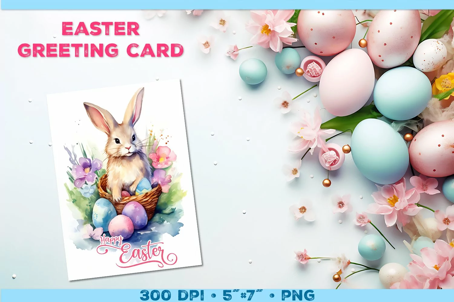 Watercolor Bunny Easter Greeting Card. Easter Card PNG product image 1