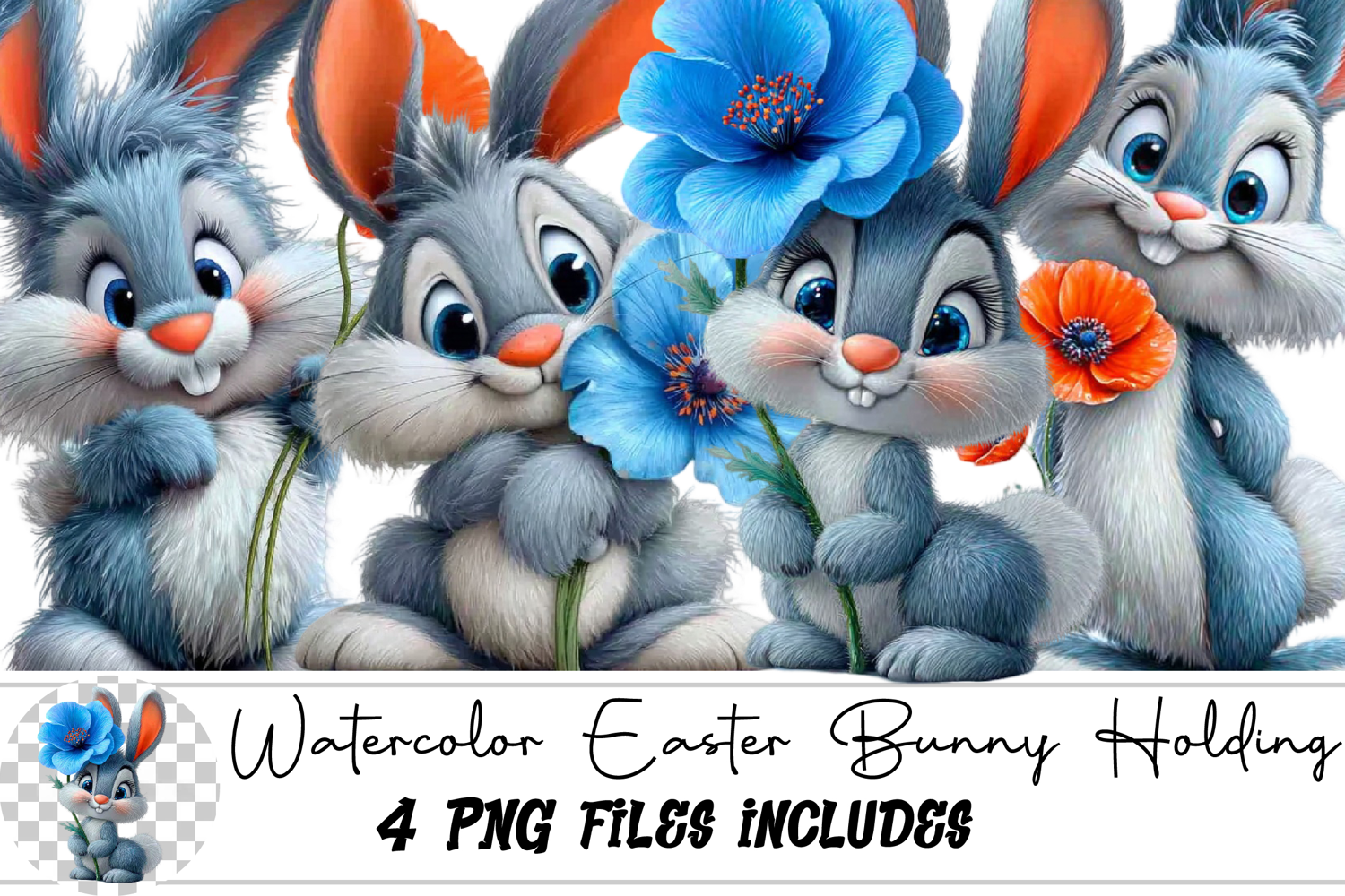 watercolor Easter Bunny Holding Clipart product image 1