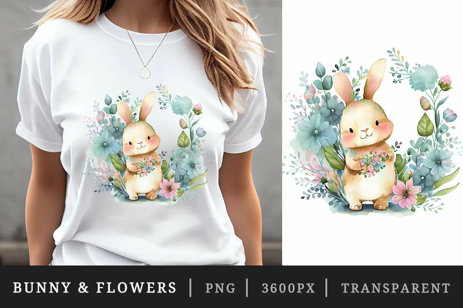 Watercolor cute bunny t-shirt sublimation print design png product image 1