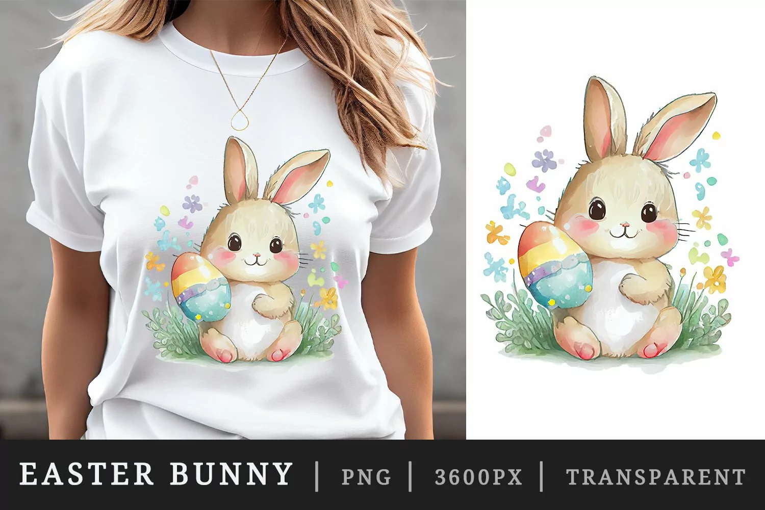 Watercolor easter bunny t-shirt sublimation print design png product image 1