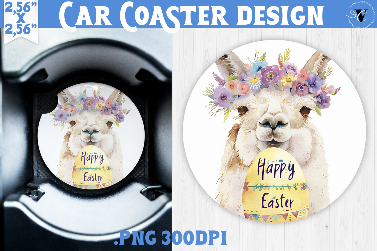 Car Coaster | Watercolor Lama | Happy Easter product image 1
