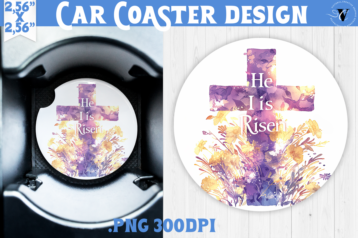 Car Coaster | Watercolor Cross | Happy Easter product image 1