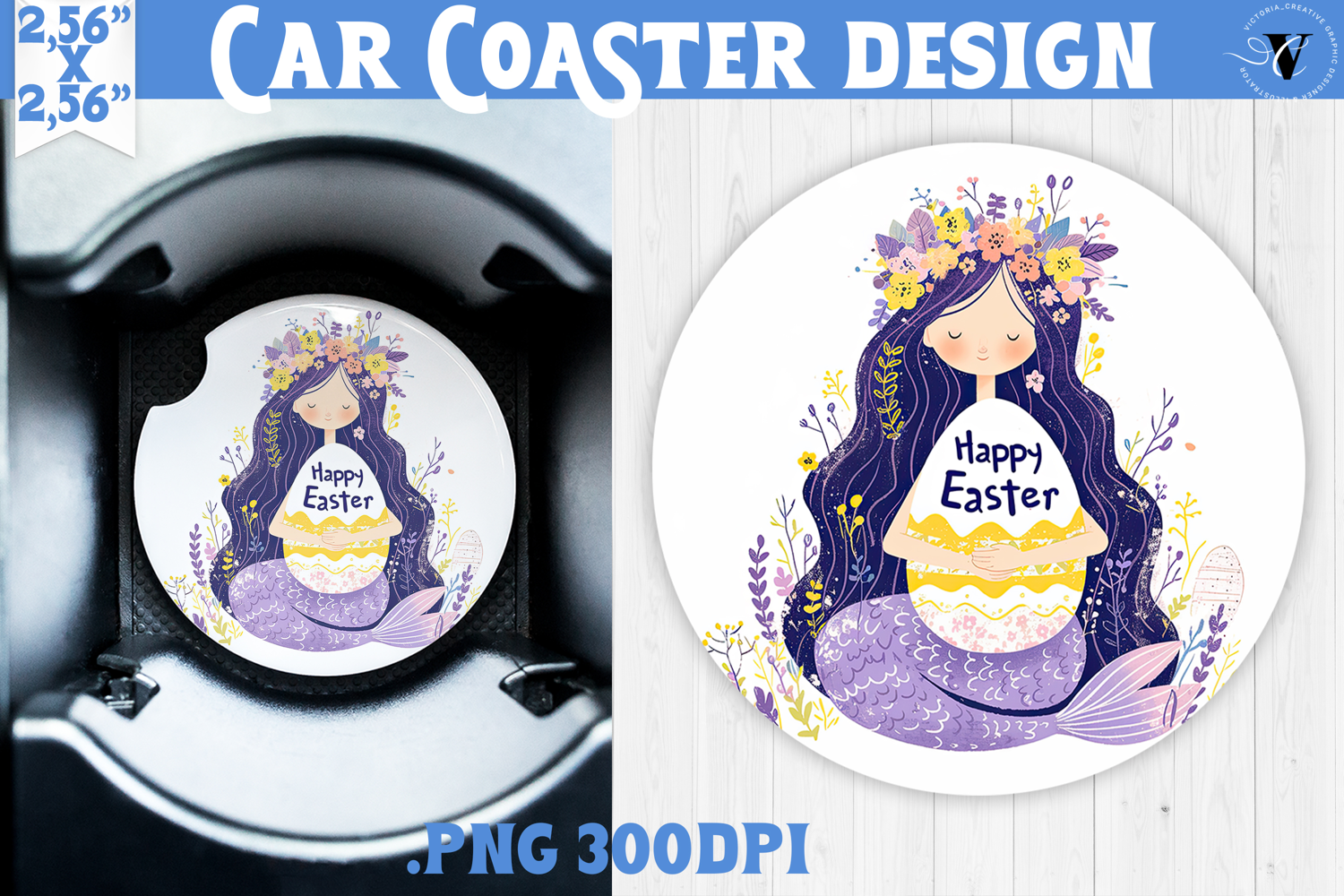 Car Coaster | Watercolor Mermaid | Happy Easter product image 1