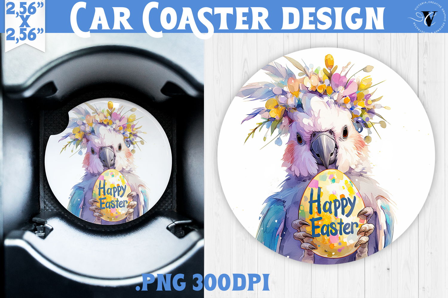 Car Coaster | Watercolor Parrot | Happy Easter product image 1