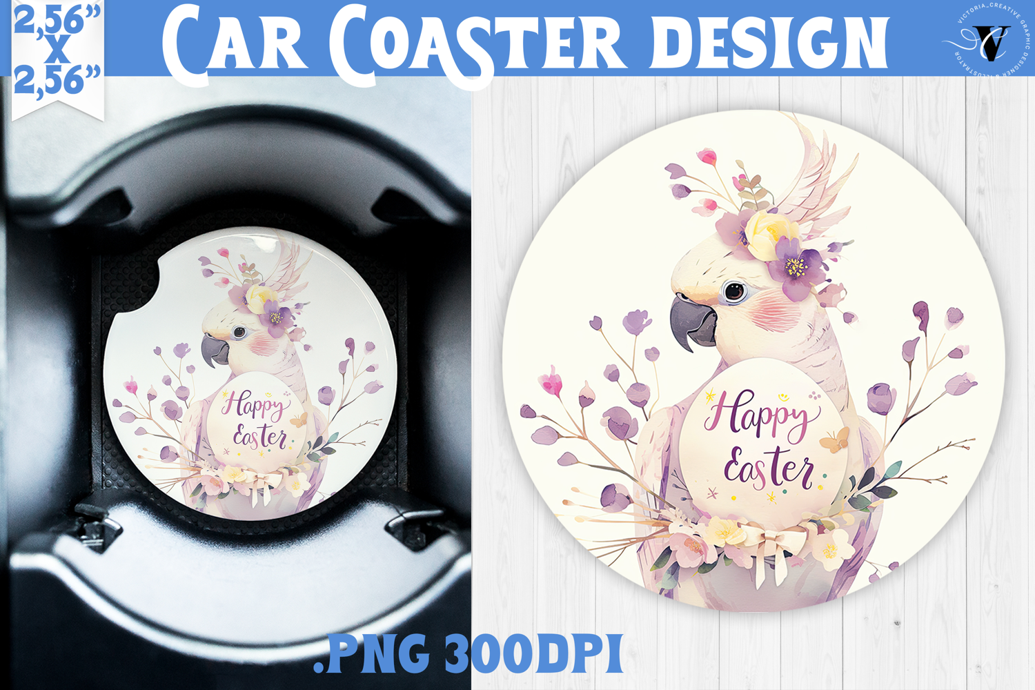Car Coaster | Watercolor Parrot | Happy Easter product image 1