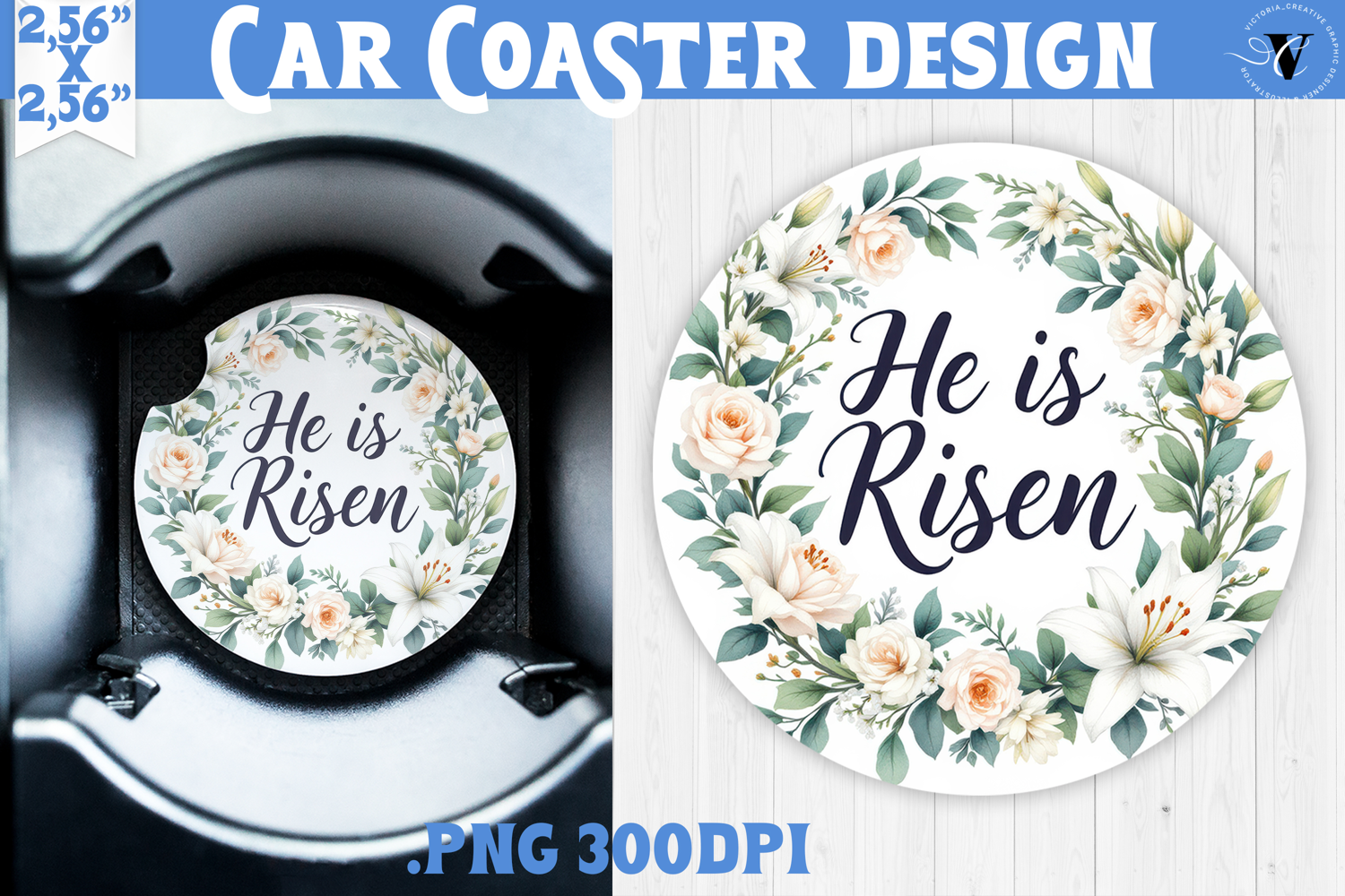 Car Coaster | Watercolor Flowers | Happy Easter product image 1