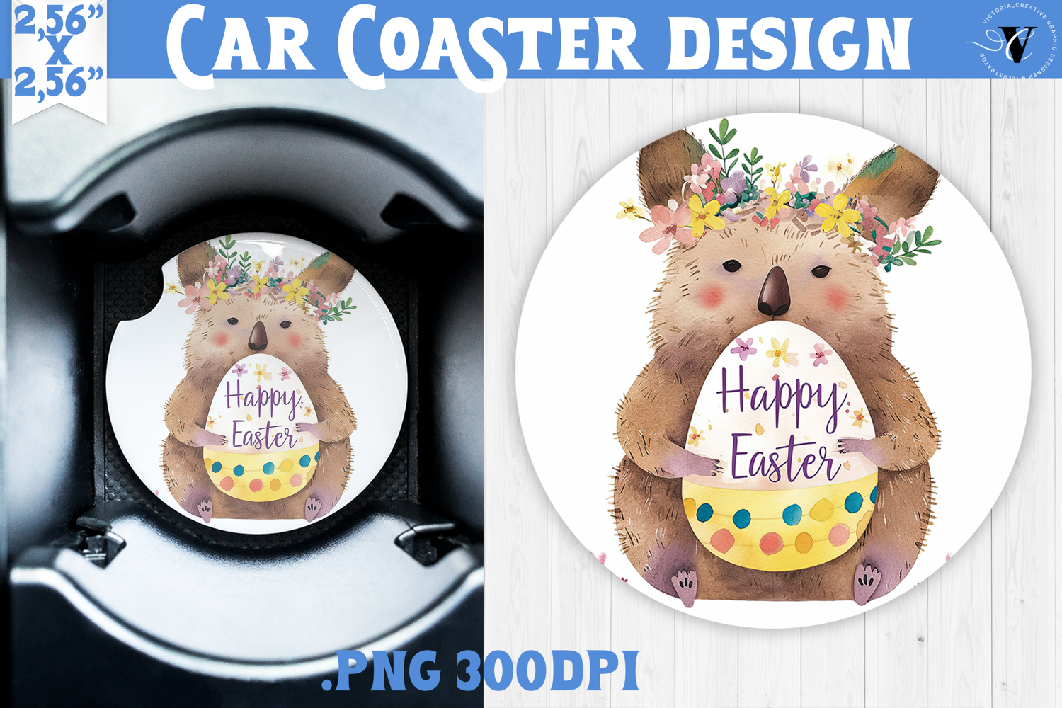 Car Coaster | Watercolor Quokka | Happy Easter product image 1