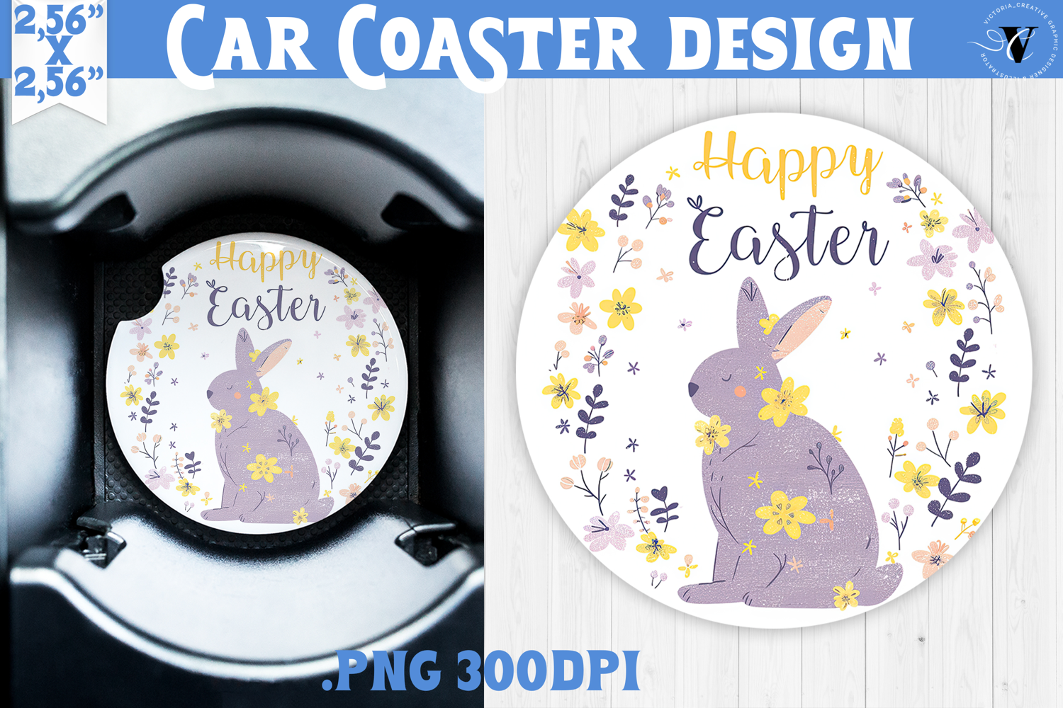 Car Coaster | Watercolor Bunny | Happy Easter product image 1