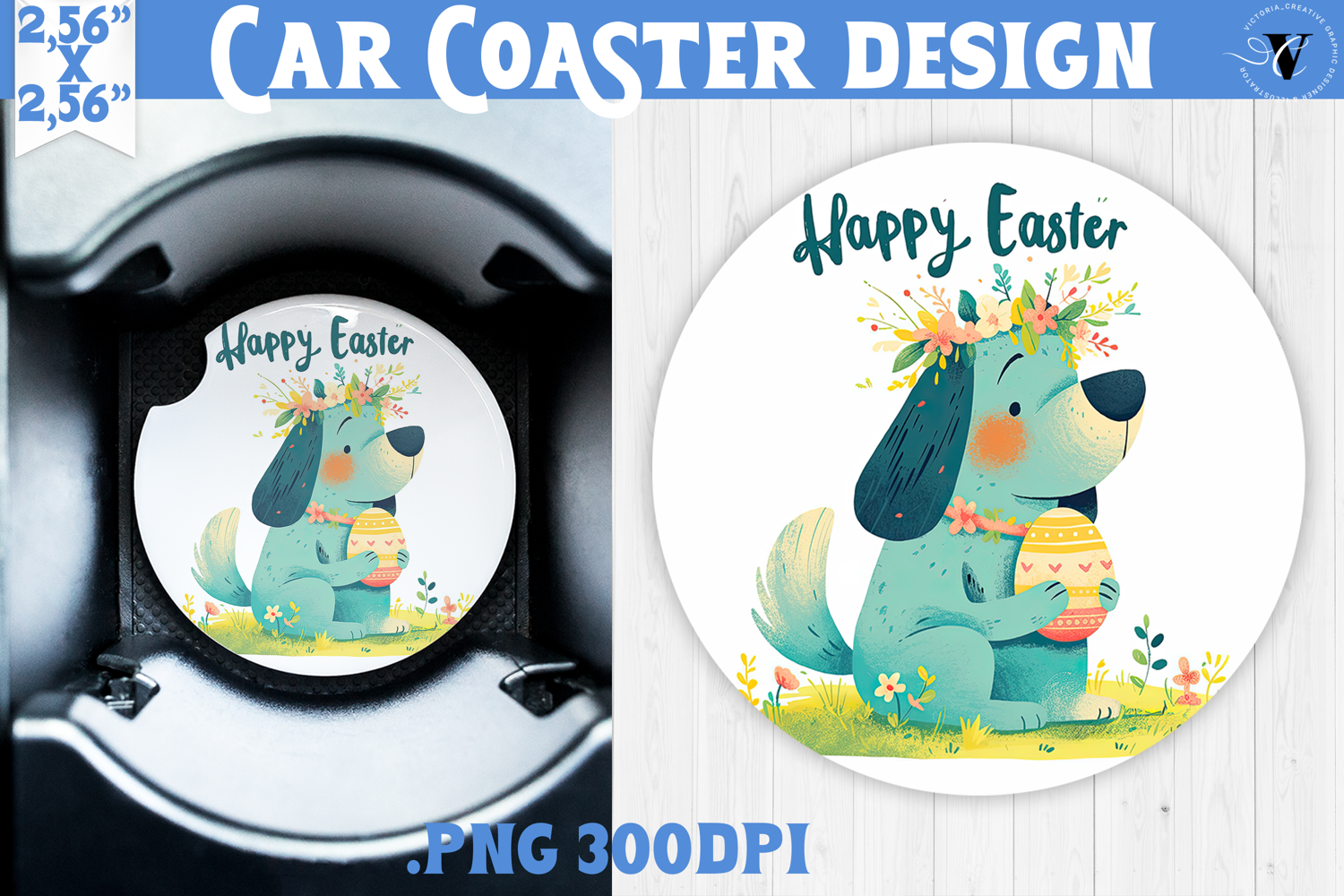 Car Coaster | Watercolor Dog | Happy Easter product image 1
