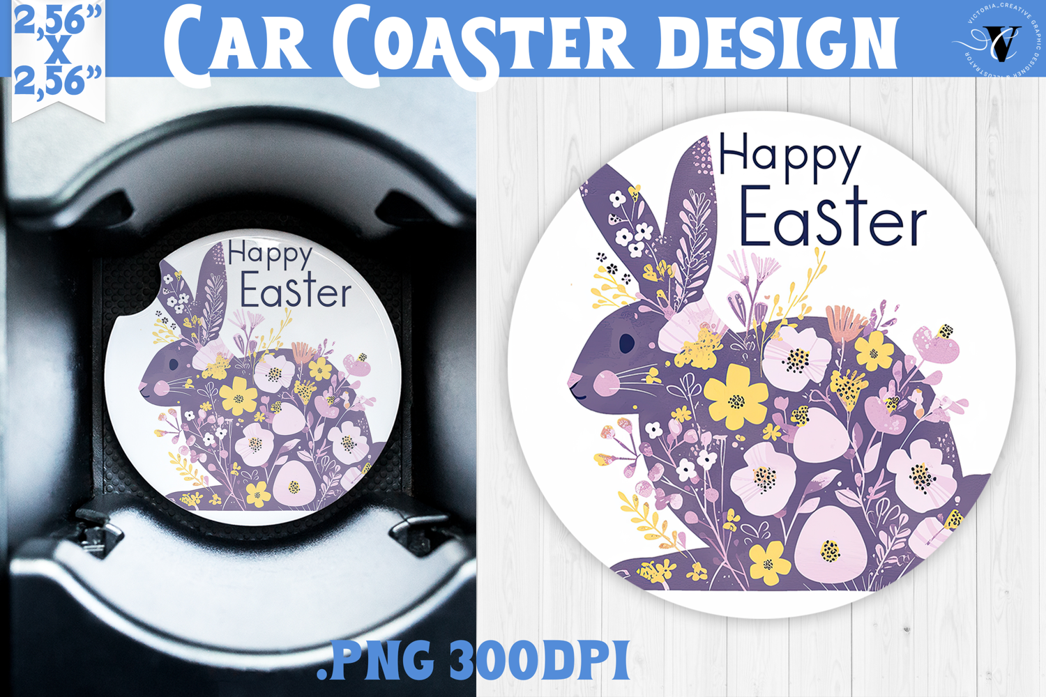 Car Coaster | Watercolor Bunny | Happy Easter product image 1