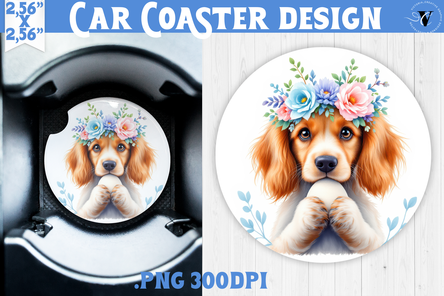 Car Coaster | Watercolor Dog | Happy Easter product image 1