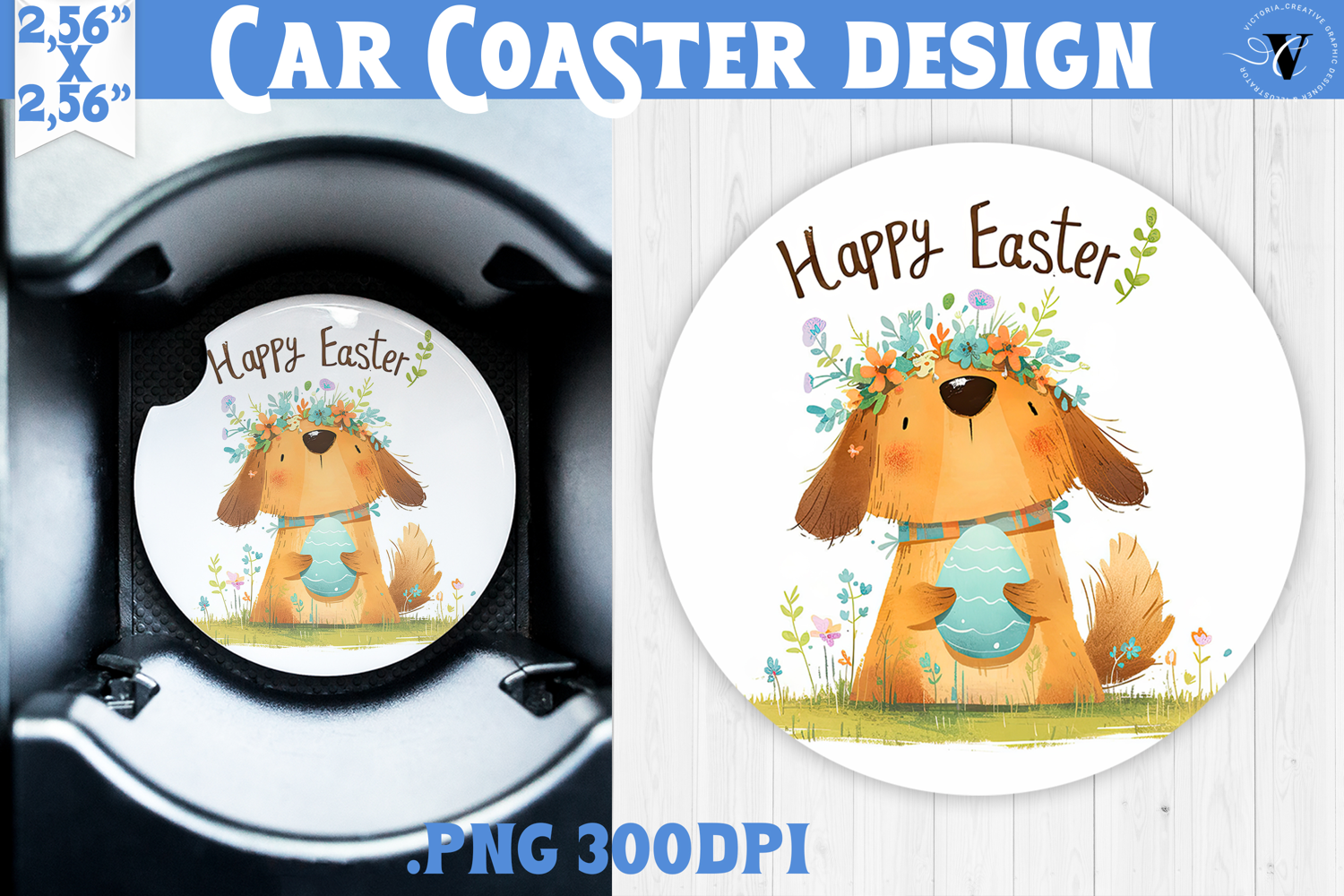 Car Coaster | Watercolor Dog | Happy Easter product image 1