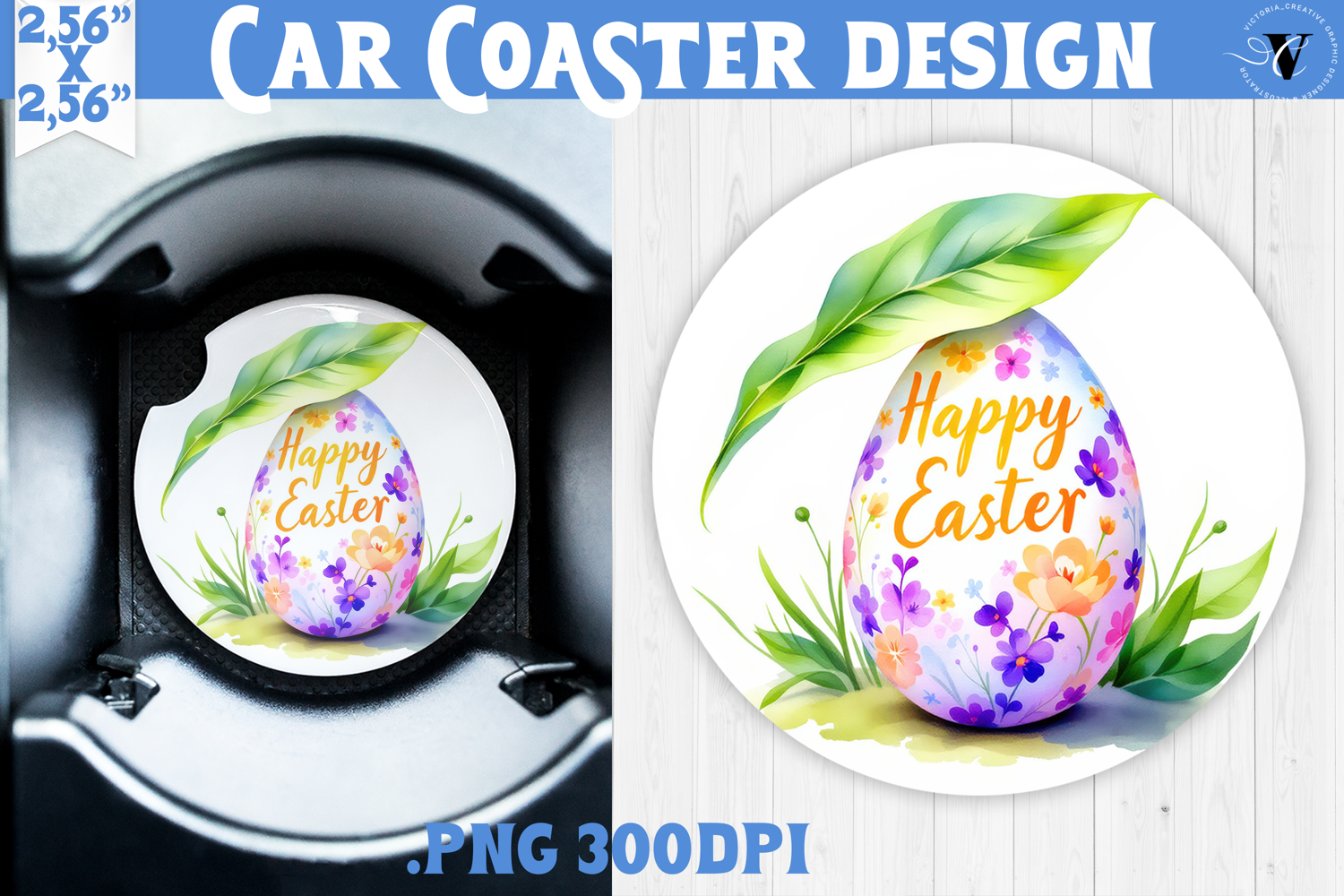 Car Coaster | Watercolor Egg | Happy Easter product image 1