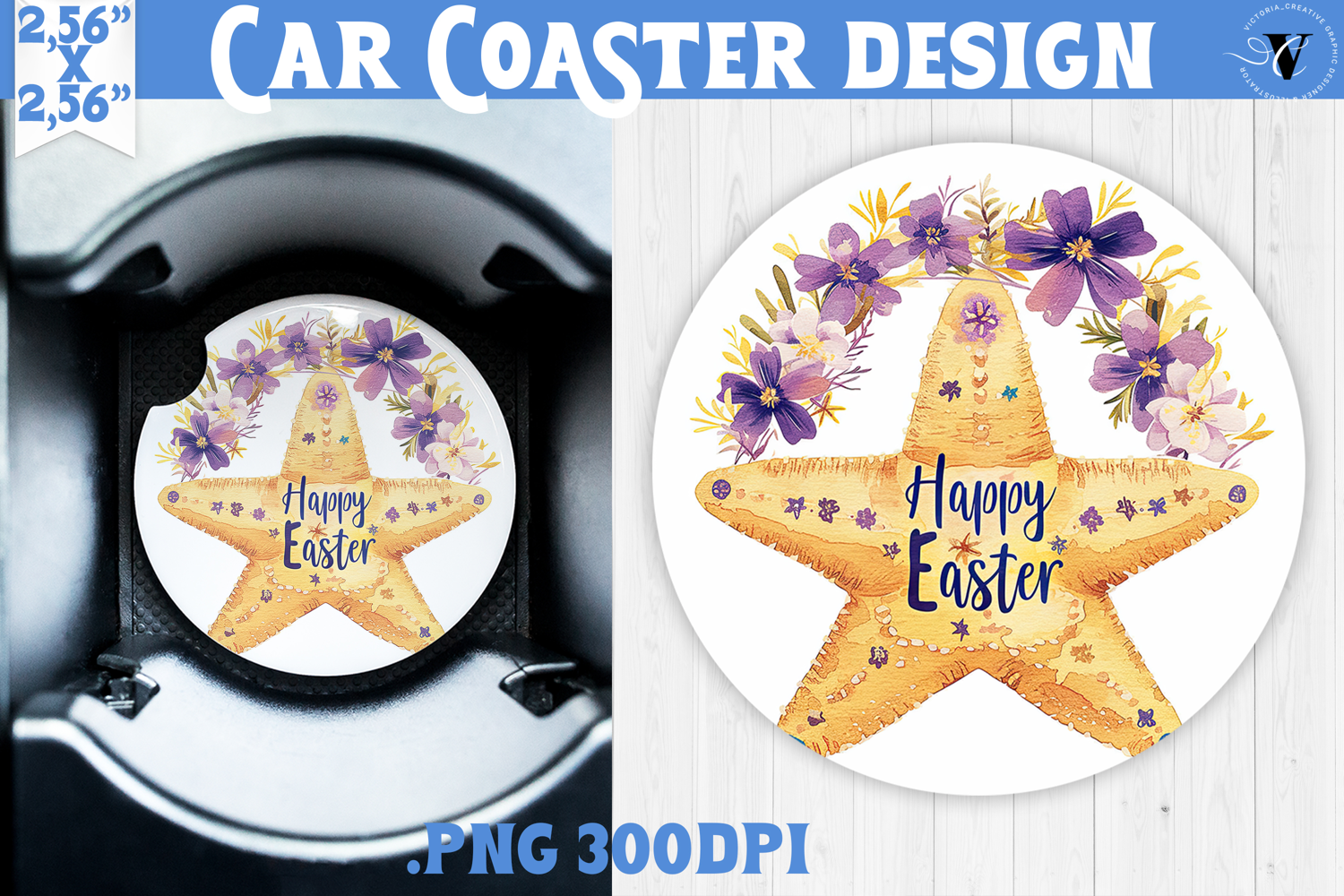 Car Coaster | Watercolor Starfish | Happy Easter product image 1