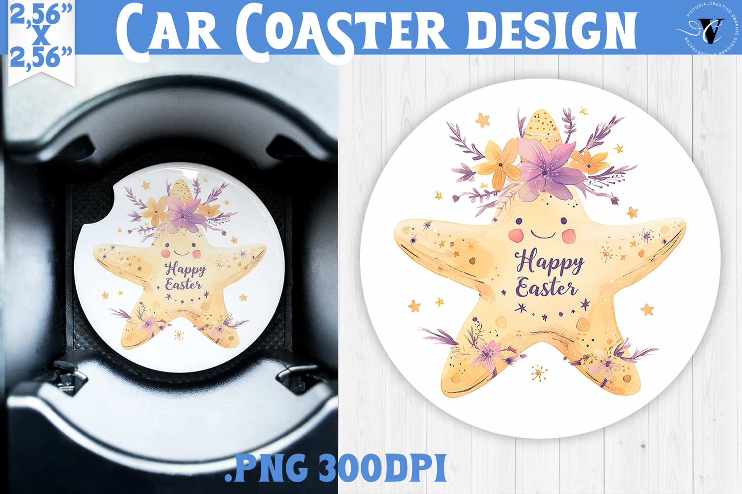 Car Coaster | Watercolor Starfish | Happy Easter product image 1