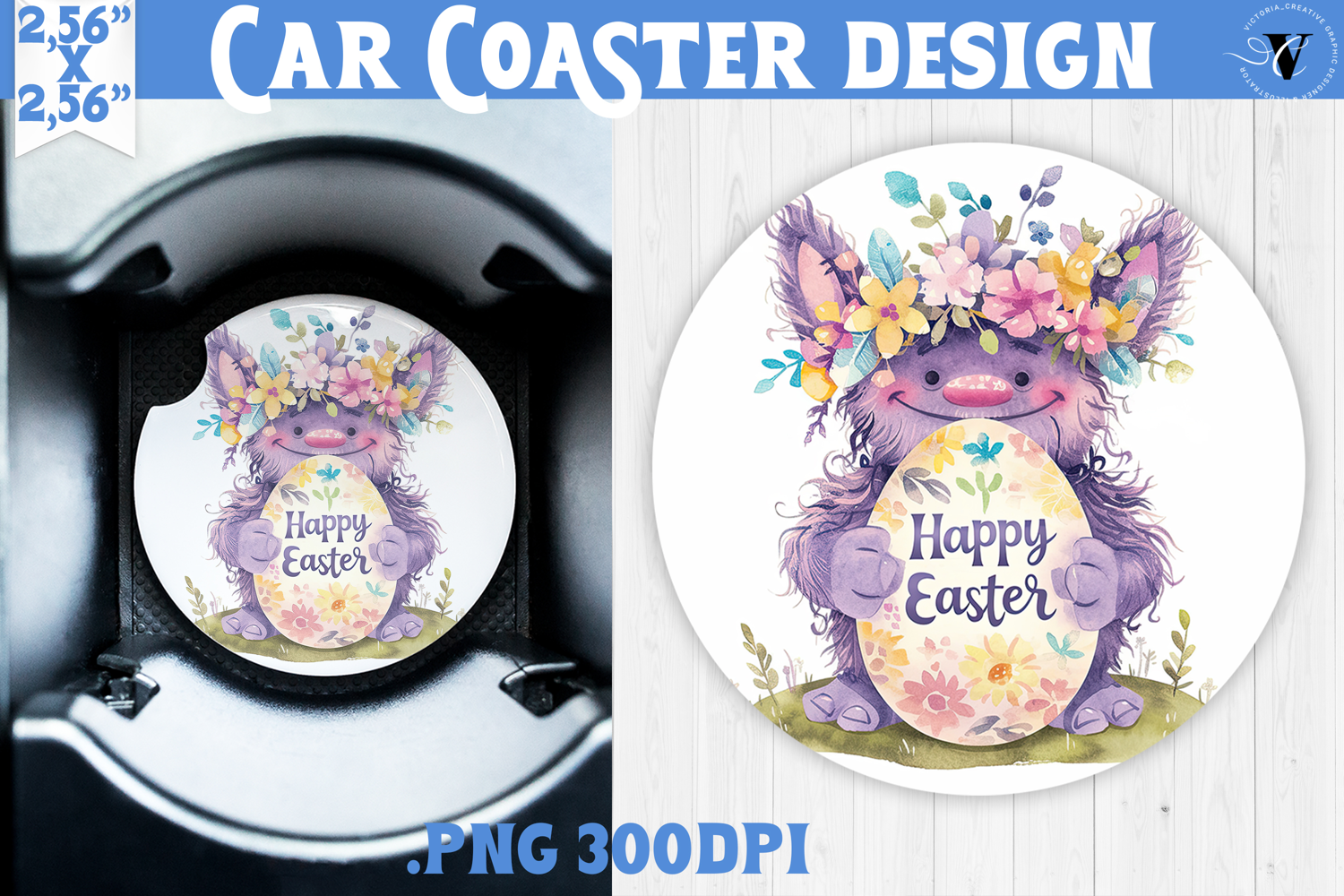 Car Coaster | Watercolor Troll | Happy Easter product image 1