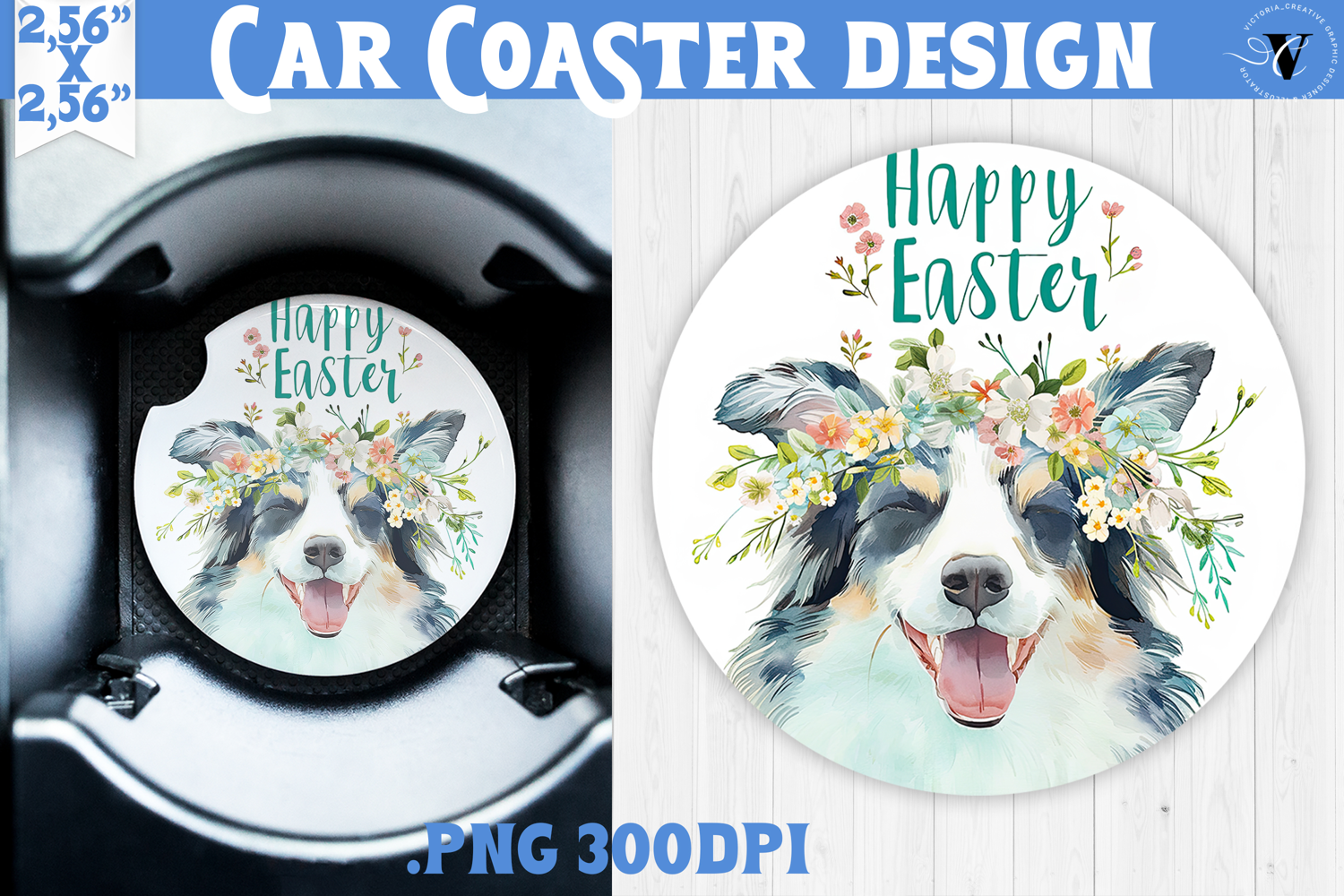 Car Coaster | Watercolor Dog | Happy Easter product image 1