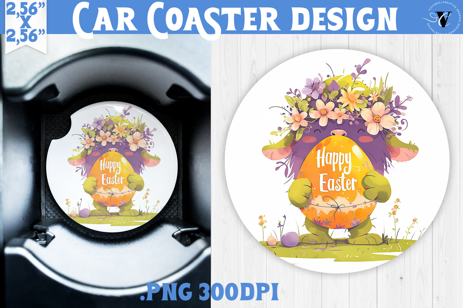 Car Coaster | Watercolor Troll | Happy Easter product image 1
