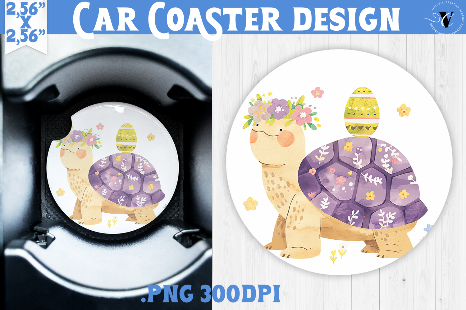 Car Coaster | Watercolor Turtle | Happy Easter product image 1