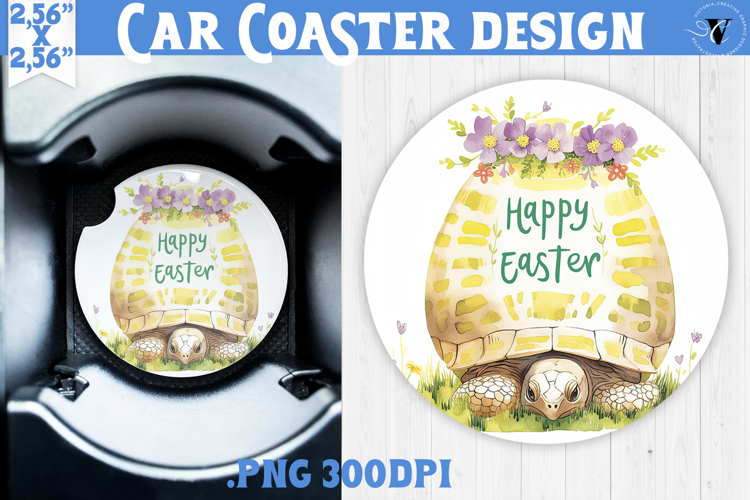 Car Coaster | Watercolor Turtle | Happy Easter product image 1
