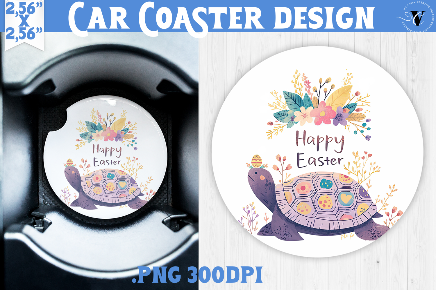 Car Coaster | Watercolor Turtle | Happy Easter product image 1