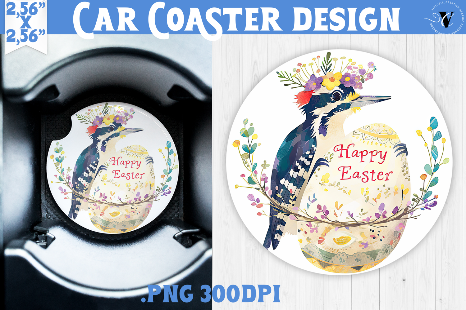 Car Coaster | Watercolor Woodpecker | Happy Easter product image 1