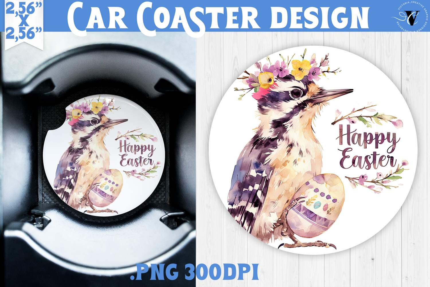 Car Coaster | Watercolor Woodpecker | Happy Easter product image 1