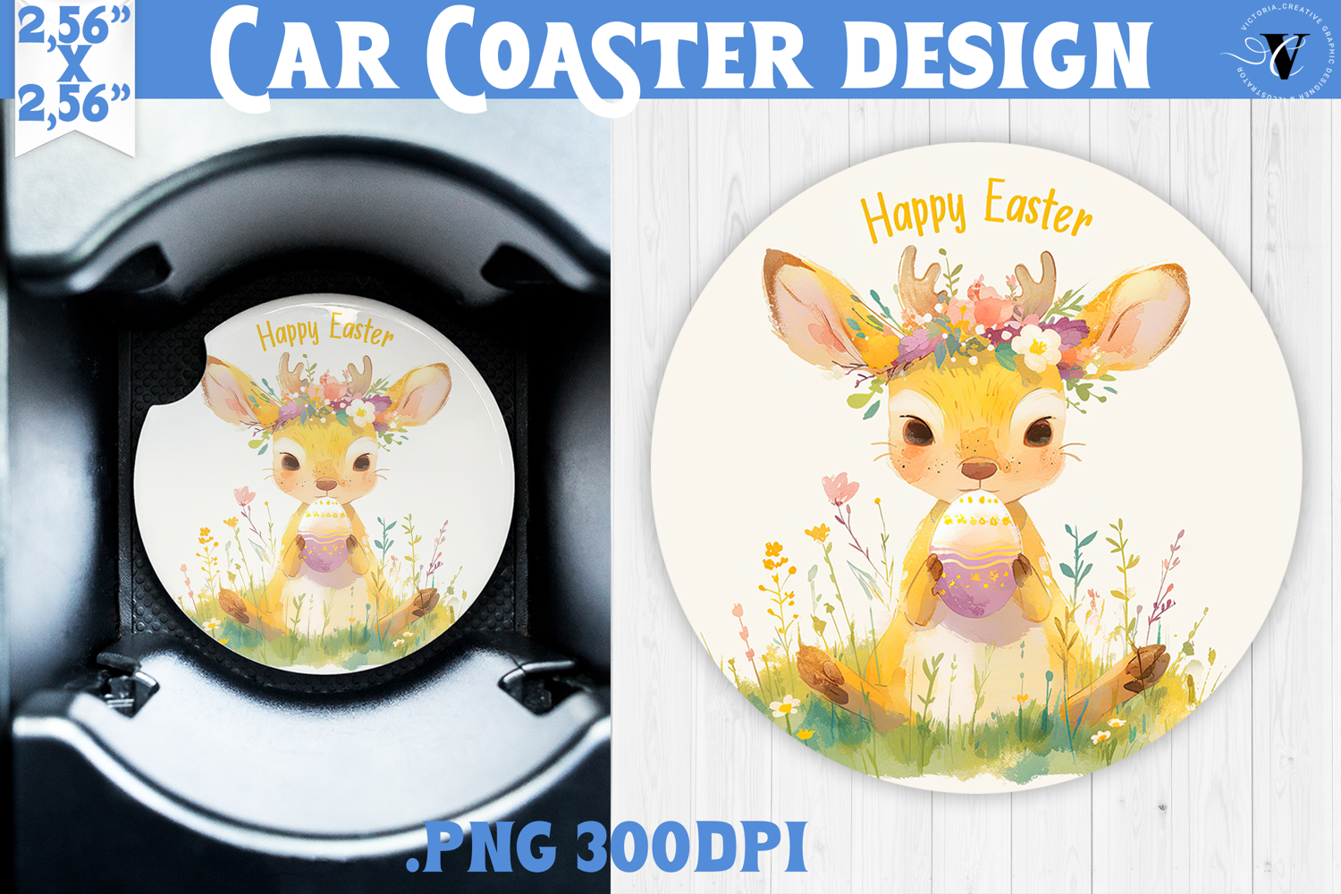 Car Coaster | Watercolor Reindeer | Happy Easter product image 1