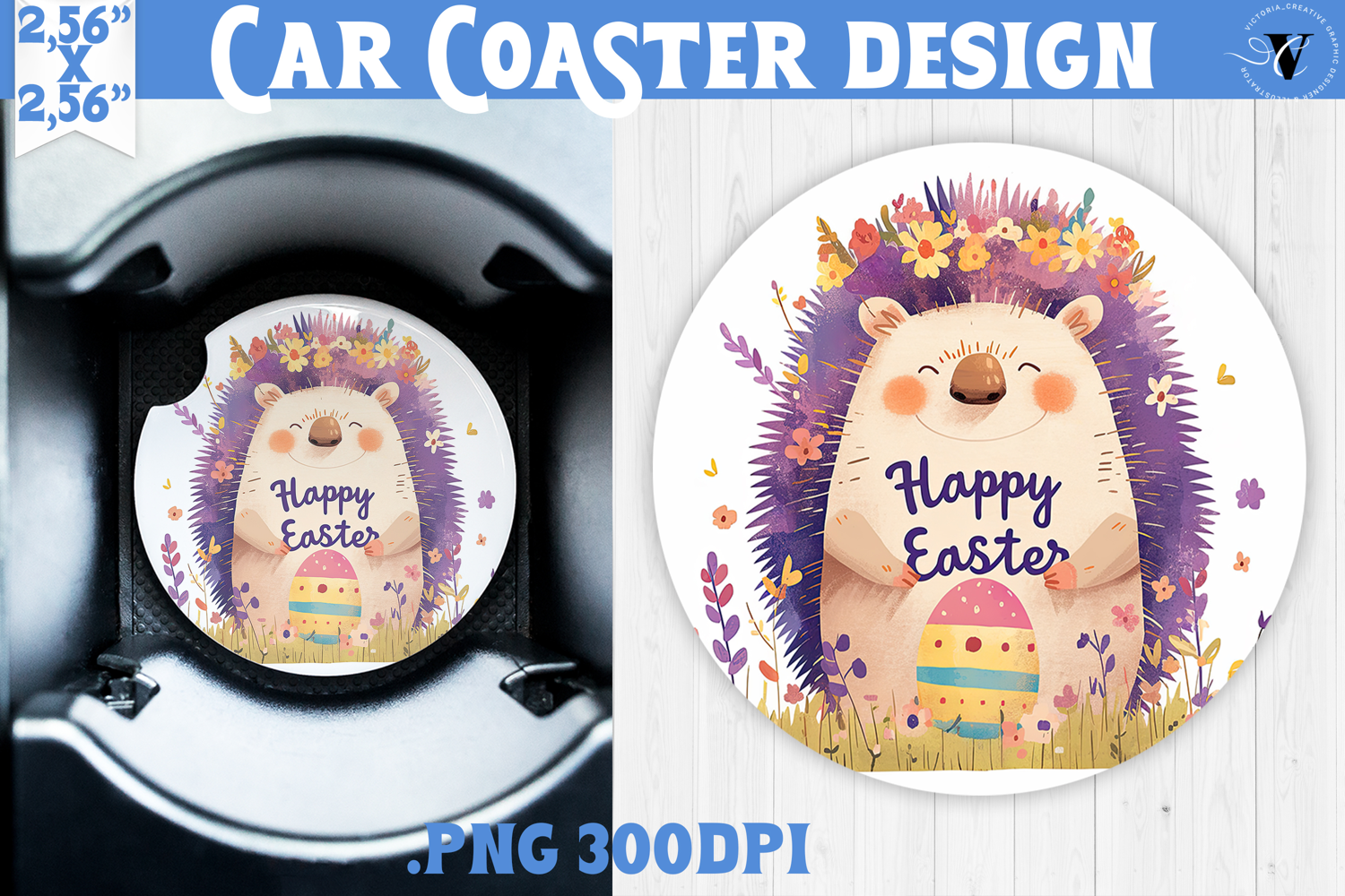 Car Coaster | Watercolor Hedgehog | Happy Easter product image 1