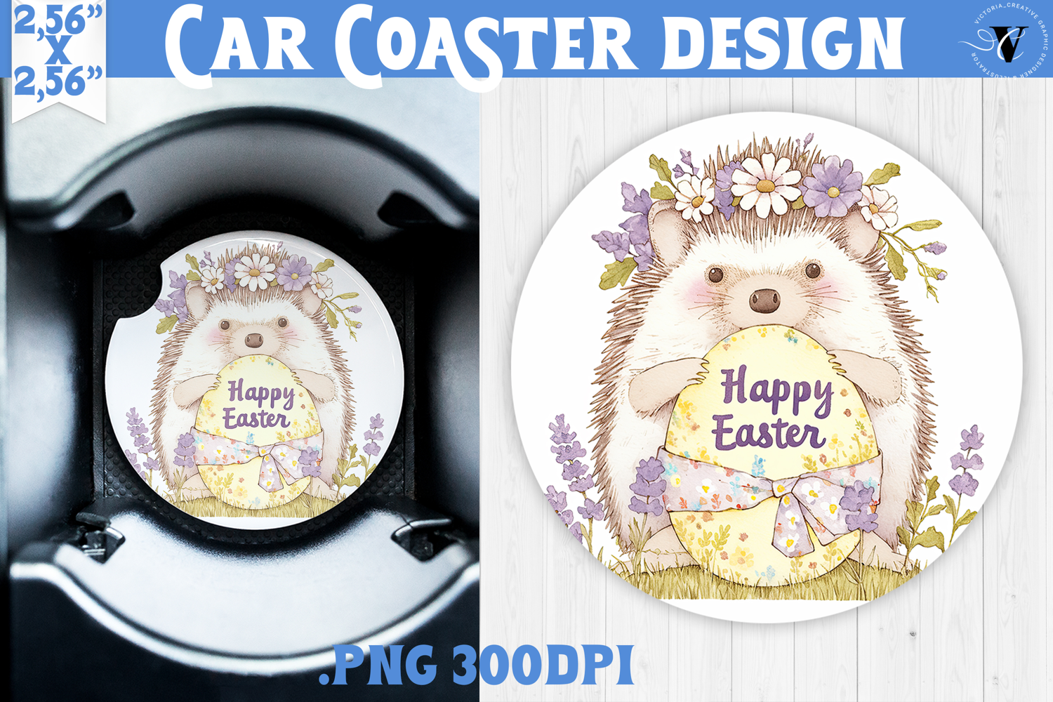 Car Coaster | Watercolor Hedgehog | Happy Easter product image 1