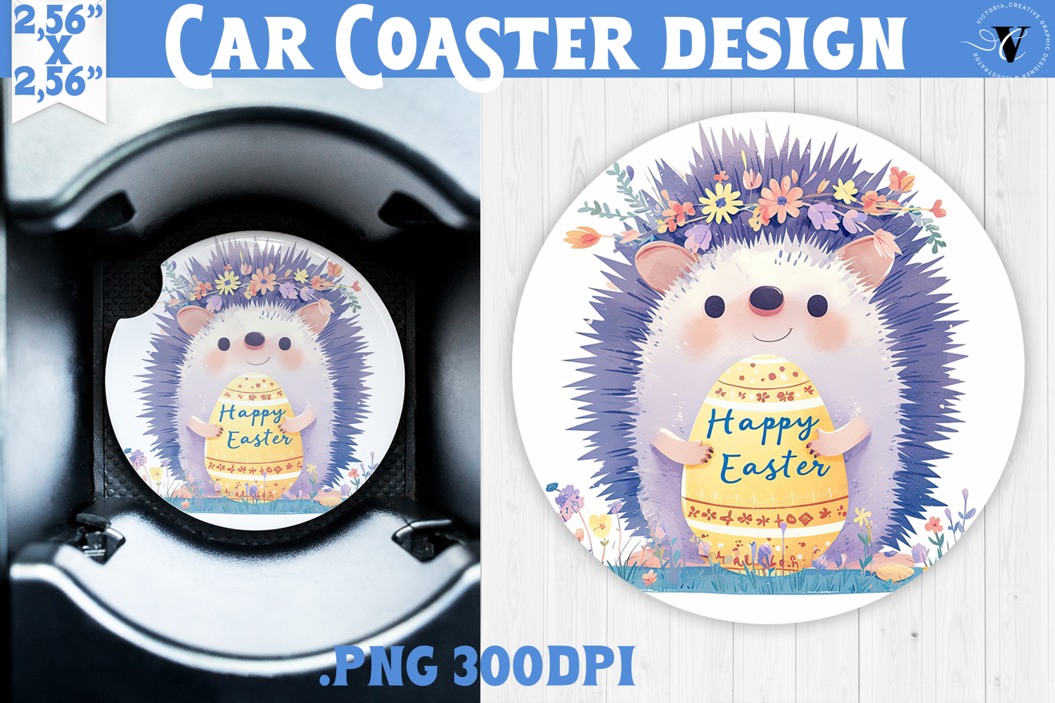 Car Coaster | Watercolor Hedgehog | Happy Easter product image 1