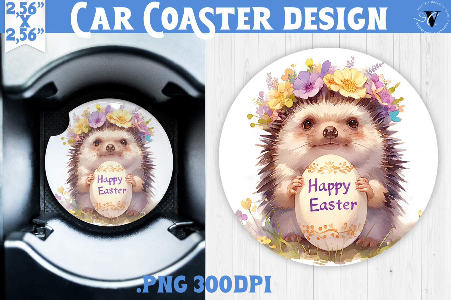 Car Coaster | Watercolor Hedgehog | Happy Easter product image 1