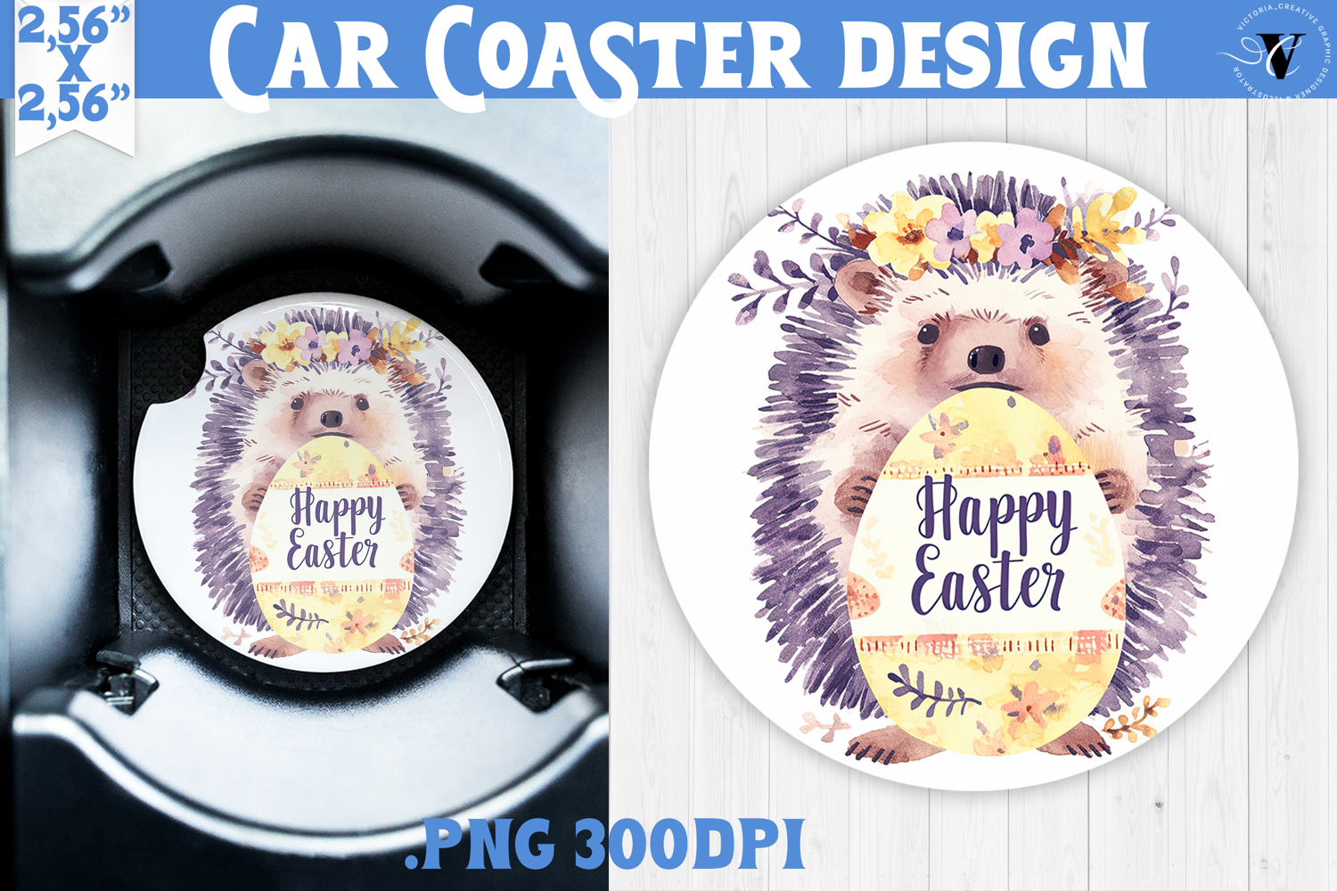 Car Coaster | Watercolor Hedgehog | Happy Easter product image 1