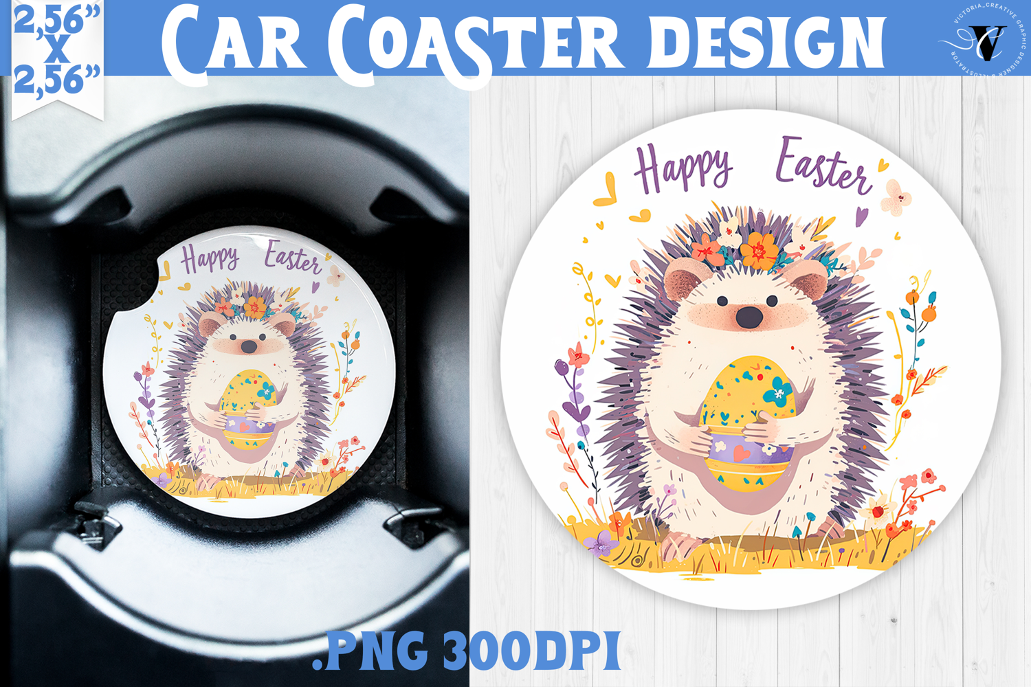 Car Coaster | Watercolor Hedgehog | Happy Easter product image 1
