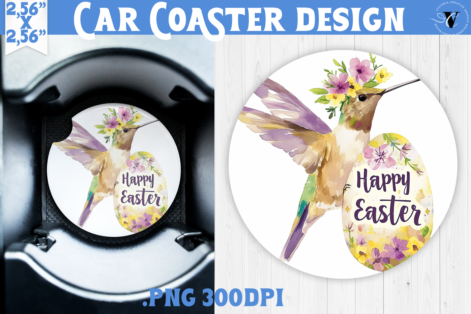 Car Coaster | Watercolor Hummingbird | Happy Easter product image 1