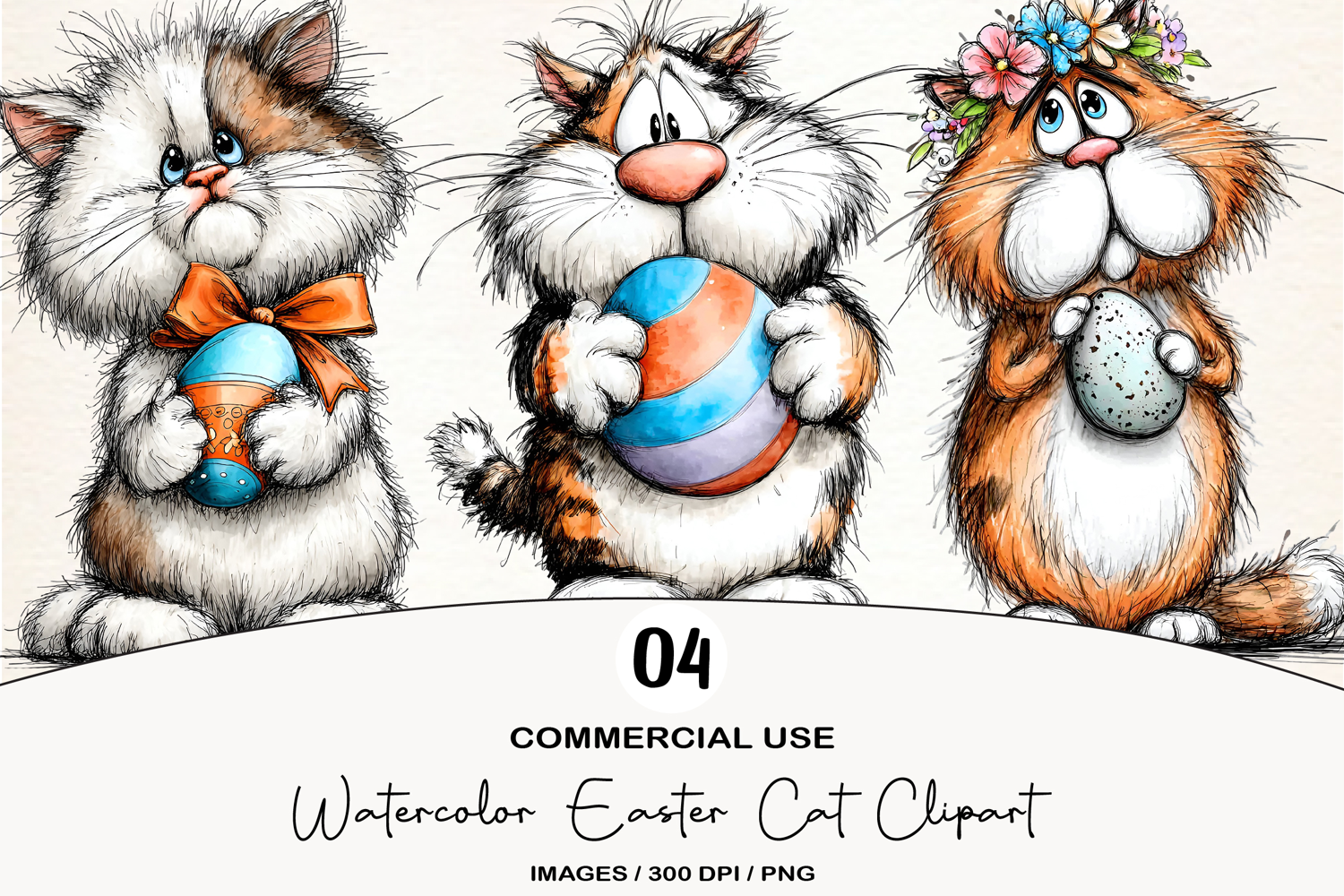 Watercolor Easter Cat Clipart product image 1