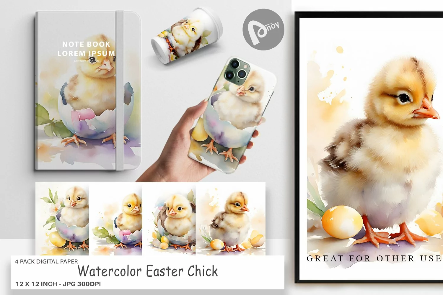 Digital Paper Watercolor Easter Chick product image 1