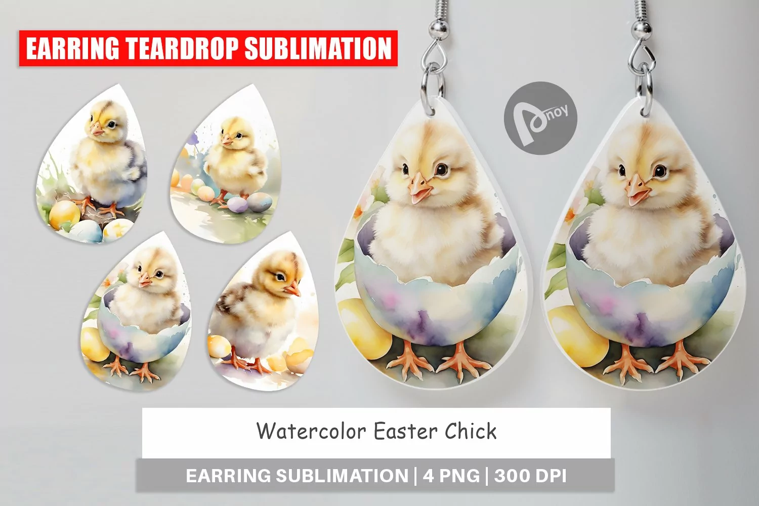 Earring Teardrop Watercolor Easter Chick product image 1
