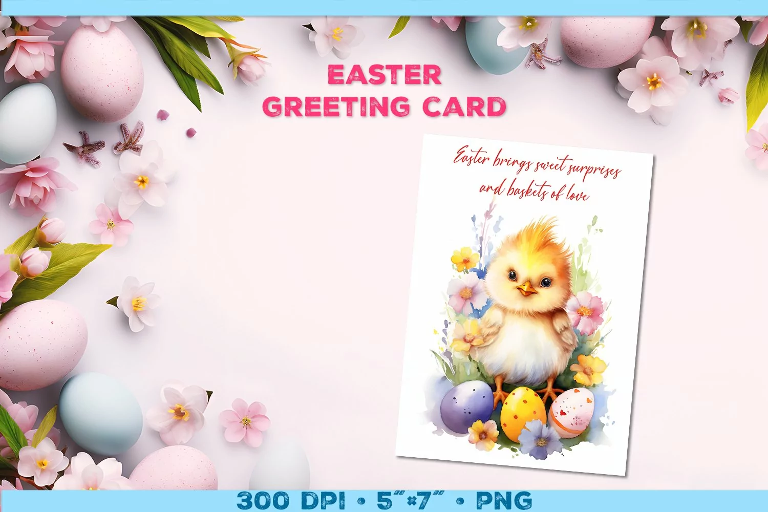 Watercolor Chick Easter Greeting Card with Easter wishes product image 1