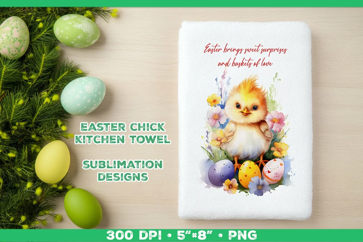 Watercolor Easter Chick Towel Sublimation Design PNG product image 1