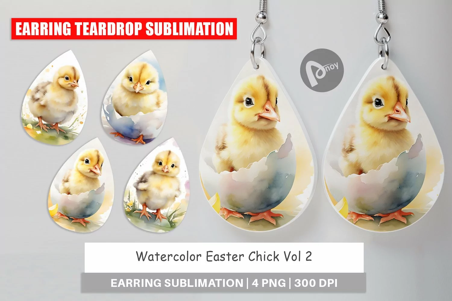 Earring Teardrop Watercolor Easter Chick product image 1