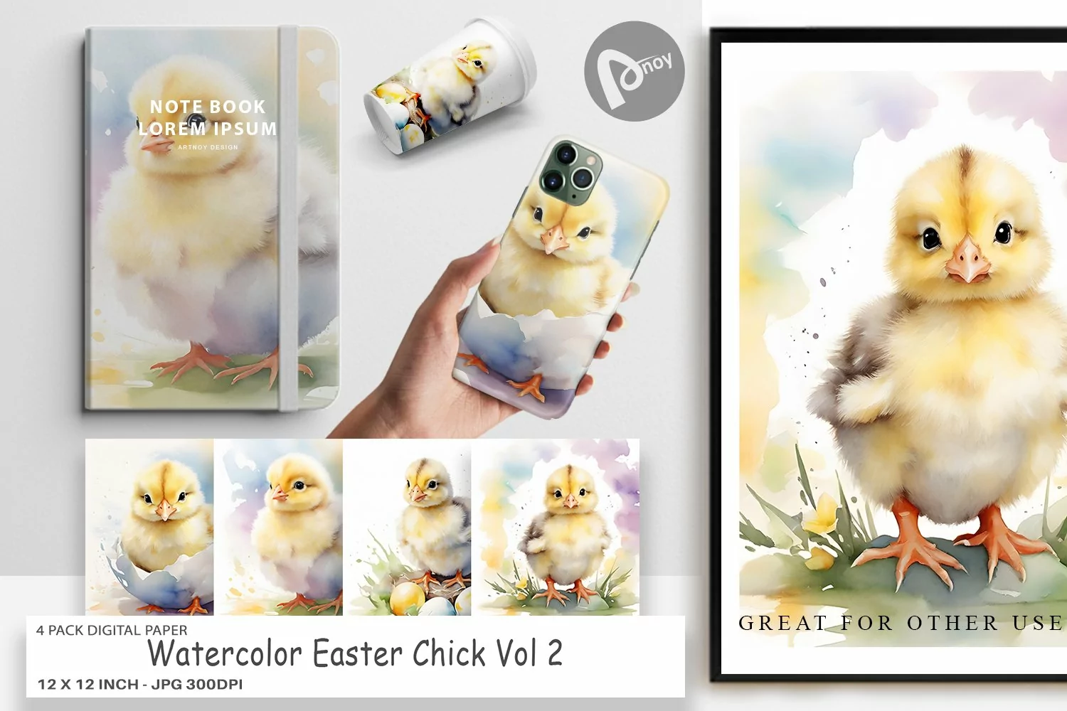 Digital Paper Watercolor Easter Chick product image 1